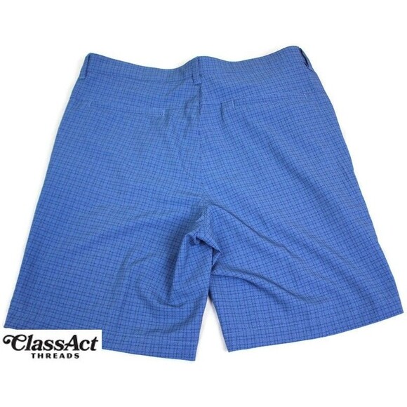 PGA Tour Men's Active Waistband Golf Shorts Blue Checked Flat Fronts 36" Waist - Picture 2 of 4